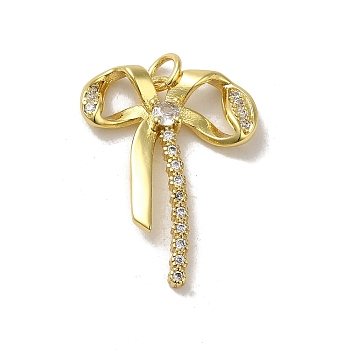 Rack Plating Brass Micro Pave Cubic Zirconia Pendants, with Jump Ring, Long-Lasting Plated, Lead Free & Cadmium Free, Bowknot, Real 18K Gold Plated, 26x20x4mm, Hole: 3mm