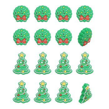 CHGCRAFT 16pcs 2 Styles Food Grade Eco-Friendly Silicone Beads, Chewing Beads For Teethers, DIY Nursing Necklaces Making, Christmas Bell/Tree Pattern, Mixed Color, 26~30x22.5~26x9.5mm, Hole: 2mm, 8pcs/style