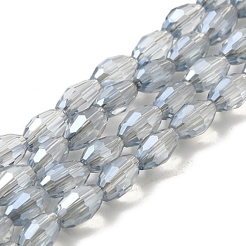 Electroplate Glass Beads Strands, Full Rainbow Plated, Faceted, Oval, Gainsboro, 6x4mm, Hole: 1mm, about 72pcs/strand, 16 inch