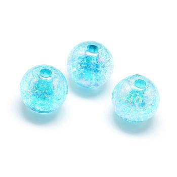 Crackle Style Acrylic Beads, AB Colour, Inside Color, Round, Deep Sky Blue, 16mm, Hole: 4mm, about 215pcs/478g