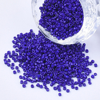 Glass Cylinder Beads, Seed Beads, Baking Paint, Round Hole, Dark Blue, 1.5~2x1~2mm, Hole: 0.8mm, about 8000pcs/bag, about 85~95g/bag