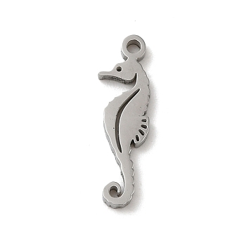 304 Stainless Steel Pendants, Laser Cut, Sea Horse Charm, Stainless Steel Color, 18x5x1.5mm, Hole: 1.2mm