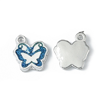 CCB Plastic Pendants, with Glitter Powder, Butterfly Shape, Platinum, Blue, 16x15.5x2.5mm