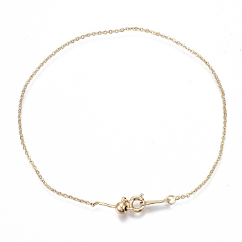 Brass Bracelets Making, with Stopper Beads and Spring Clasps, Nickel Free, Real 18K Gold Plated, 8-5/8 inch(22cm)