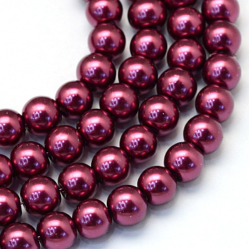 Baking Painted Pearlized Glass Pearl Round Bead Strands, Medium Violet Red, 6~7mm, Hole: 1mm, about 145pcs/strand, 31.4 inch