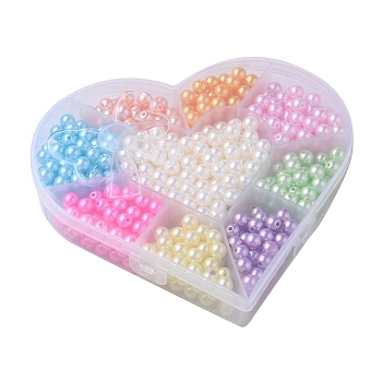 9 Style Spray Painted ABS Plastic Imitation Pearl Beads, Round, Mixed Color, 8x8~9.5mm, Hole: 1.8~2mm, 614pcs/box