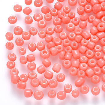 12/0 Baking Paint Glass Round Seed Beads, Light Coral, 1.5~2x1.5mm, Hole: 0.5~1mm, about 30000pcs/pound