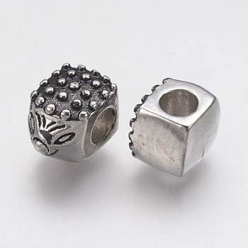 Ion Plating(IP) 304 Stainless Steel European Beads, Large Hole Beads, Hedgehog, Antique Silver, 12x8x8.5mm, Hole: 4mm