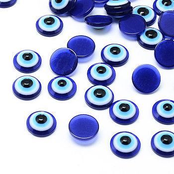 Resin Evil Eye Cabochons, Half Round/Dome, Blue, 10x4~4.5mm