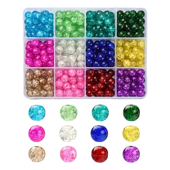 360Pcs 12 Colors Spray Painted Crackle Glass Beads Strands, Round, Mixed Color, 8mm, Hole: 1.3~1.6mm, 30pcs/color