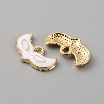 Alloy Enamel Pendants, Light Gold, Fox Mask Charm, White, 10x17x2mm, Hole: 2mm