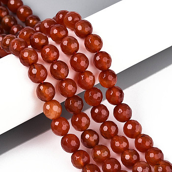 Natural Carnelian(Dyed & Heated) Beads Strands, Faceted Round, 7.5~8mm, Hole: 1mm, about 46pcs/strand, 14.17~14.37''(36~36.5cm)