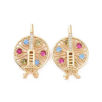 Brass Micro Pave Colorful Cubic Zirconia Pendants, Ferris Wheel Charms, Real 18K Gold Plated, 30.5x20.5x7.5mm, Hole: 3.2x3mm