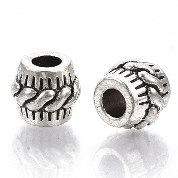 Tibetan Style Alloy European Beads, Large Hole Beads, Cadmium Free & Lead Free, Column, Antique Silver, 10x11mm, Hole: 4.5mm, about 290pcs/1000g