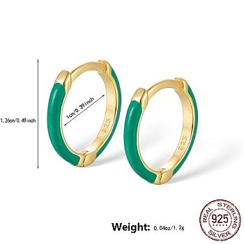 Real 18K Gold Plated 925 Sterling Silver Enamel Hoop Earrings, with 925 Stamp, Light Sea Green, 12.6mm
