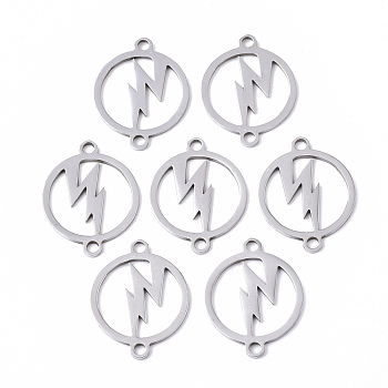 201 Stainless Steel Normal Links Connectors, Laser Cut, Ring with Lightning, Stainless Steel Color, 20x15x1mm, Hole: 1.8mm
