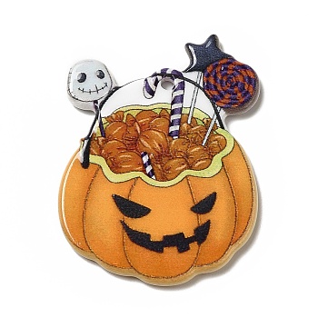 Halloween Acrylic Pendants, Pumpkin, 28x36x2.4mm, Hole: 1.8mm