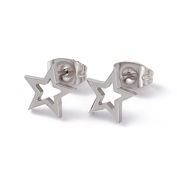 304 Stainless Steel Tiny Hollow Out Star Stud Earrings for Women, Stainless Steel Color, 8x8mm, Pin: 0.7mm