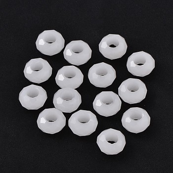 Handmade Glass European Beads, Large Hole Beads, Rondelle, MilkWhite, about 14mm in diameter, 8mm thick, hole: 5mm