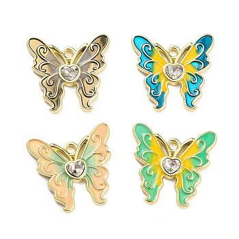 Alloy with Glass Enamel Pendants, Butterfly Charms, Mixed Color, 17x18x2.5mm, Hole: 1.5mm