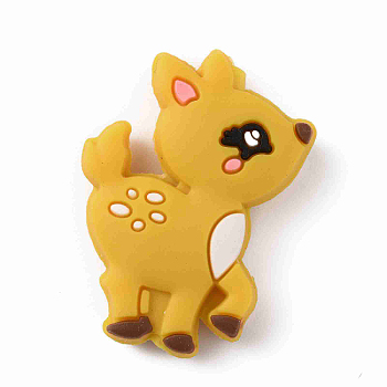 Food Grade Eco-Friendly Silicone Beads, Deer, Goldenrod, 32x24x7mm, Hole: 2mm