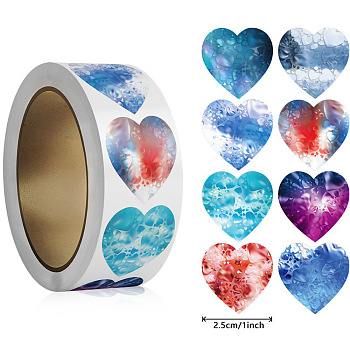 500 Paste  Paper Self-Adhesive Heart Stickers, Cornflower Blue, 57x28mm, 500pcs/roll