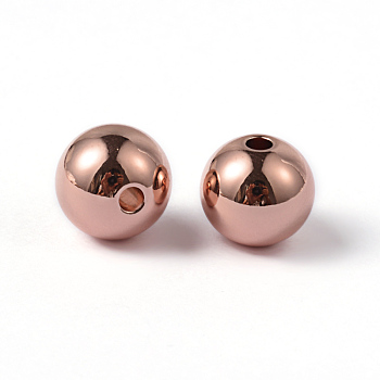 Round Ion Plating(IP) 202 Stainless Steel Beads, Rose Gold, 10mm, Hole: 2mm