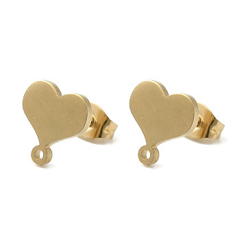 Ion Plating(IP) 304 Stainless Steel Stud Earring Findings, Heart, Golden, 11x9.5mm, Hole: 1.2mm, Pin: 0.7x11mm