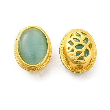 Matte Gold Color Medium Aquamarine Oval Alloy+Glass Beads