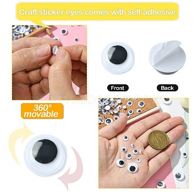 400pcs 7 styles cabochons yeux mobiles noirs et blancs bricolage scrapbooking artisanat jouets accessoires(KY-YW0001-66)-3