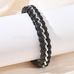 Braided Microfiber Leather Cord Bracelets, 304 Stainless Steel Bracelets for Men, with Magnetic Clasps, Black, 8.39 inch(21.3cm)(BJEW-C153-01E)