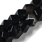 Dyed & Heated Natural Black Agate Star Cut Round Beads Strands, Faceted, 7~12x7~10x7~12mm, Hole: 1.2mm, about 25~26pcs/strand, 8.39''~8.62''(21.3~21.9cm)(G-M418-C14-01)