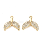 Brass Micro Pave Cubic Zirconia Charms, Nickel Free, Real 18K Gold Plated, Mermaid Tail Shape, 14.5x15.5x3mm, Hole: 1.2mm(KK-Z136-74G-01)