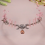 Triple Moon Metal Hair Bands, Natural Quartz Wrapped Hair Hoop for Bridal Crown Hair Accessories, Pink, 450mm(PW-WG72751-06)