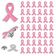 60Pcs Breast Cancer Awareness Ribbon Enamel Pins, Platinum Tone Alloy Brooches for Backpack Clothes, Hot Pink, 26x21x1.5mm(JEWB-FH0001-40)