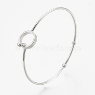 304 Stainless Steel Bangles, with 201 Stainless Steel Beads, Ring, Stainless Steel Color, 2-3/8 inch(6.2cm)x2-3/8 inch(6cm), 2mm(STAS-N084-04)