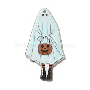 Halloween Printed Acrylic Pendants, Ghost Pattern, 45x24.5x2.5mm, Hole: 2mm(MACR-G059-03E)