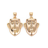 Brass Pendants, with Snap on Bails, Nickel Free, Face, Real 18K Gold Plated, 21x16.5x4.5mm, Hole: 4.5x3mm(KK-S356-643-NF)