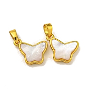 Rack Plating Brass Pave Natural White Shell Butterfly Charms, Golden, 11.5x13.5x4mm, Hole: 5x2.5mm(KK-U025-01G-01)