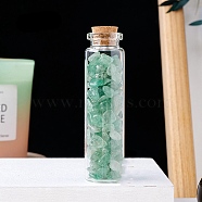 Natural Aventurine Chips in a Glass Bottle with Cork Cover, Mineral Specimens Wishing Bottle Ornaments for Home Office Decoration, 70x22mm(PW-WG28850-06)