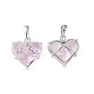 Brass Micro Pave Cubic Zirconia Charms, Heart Charm, Real Platinum Plated, Pearl Pink, 14.5x13.5x5mm, Hole: 3x2.5mm(KK-L208-03P-04)