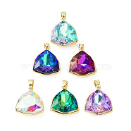 Real 18K Gold Plated Rack Plating Brass Micro Pave Cubic Zirconia Pendants, with Glass, Long-Lasting Plated, Cadmium Free & Lead Free, Triangle, Mixed Color, 22x19x8.5~9mm, Hole: 3.5x5mm(KK-G466-06G)