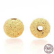 925 Sterling Silver Beads, Textured Round, Nickel Free, Real 18K Gold Plated, 6.5mm, Hole: 1.6mm(CHS-T004-61B)
