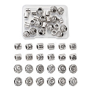 Alloy European Beads, Large Hole Beads, Cadmium Free & Lead Free, Mixed Shapes with 12 Constellations Pattern, Antique Silver, 24pcs/box(PALLOY-TA0002-19AS-RS)