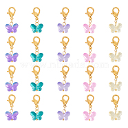 PandaHall Elite 60Pcs Colorful Butterfly Glass Pendant Decorations, Lobster Clasp Charms, Clip-on Charms, for Keychain, Purse, Backpack Ornament, Mixed Color, 30mm(HJEW-PH0001-65)
