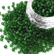 Glass Seed Beads, Frosted Colors, Round, Green, 3mm(SEED-A008-3mm-M7)