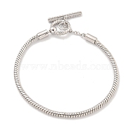 3MM Brass European Style Round Snake Chain Bracelets for Jewelry Making, with Toggle Clasps, Platinum, 7-3/4 inch(19.8cm)(BJEW-G703-03P)