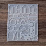 DIY Pendant Silicone Molds, Resin Casting Molds, for UV Resin, Epoxy Resin Jewelry Makings, Arch/Flower/Round, White, 162x128x4mm, Hole: 1.5mm, Inner Diameter: 12~51x8~40x2.4~3mm(X-SIMO-C003-07)