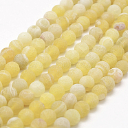 Frosted Natural Agate Beads Strands, Round, Dyed & Heated, Yellow, 8mm, Hole: 1mm, about 48pcs/strand, 14.5 inch(G-F367-8mm-11)