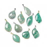Natural Amazonite Pendants, Leaf & Teardrop & Oval Charms, with Rack Plating Brass Findings, Cadmium Free & Lead Free, Mixed Shapes, Platinum & Golden, 35~47x20.5~29x6~10mm, Hole: 6.5x4mm(G-P491-06-07)